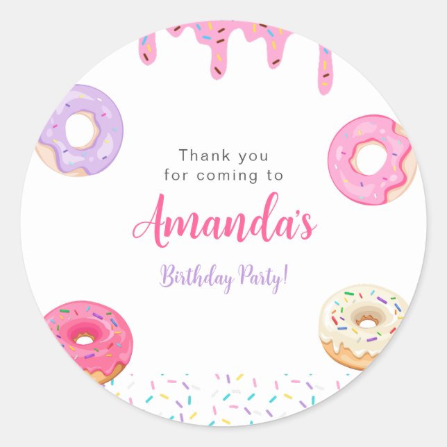Sweet Donut Birthday Runder Aufkleber (Vorderseite)