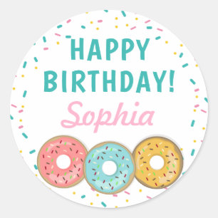 Sweet Donuts Happy Birthday Runder Aufkleber