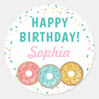 Sweet Donuts Happy Birthday Runder Aufkleber