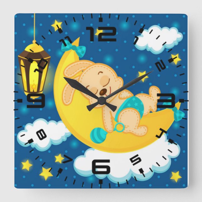 Sweet Dreams Baby Bunny Quadratische Wanduhr (Vorderseite)