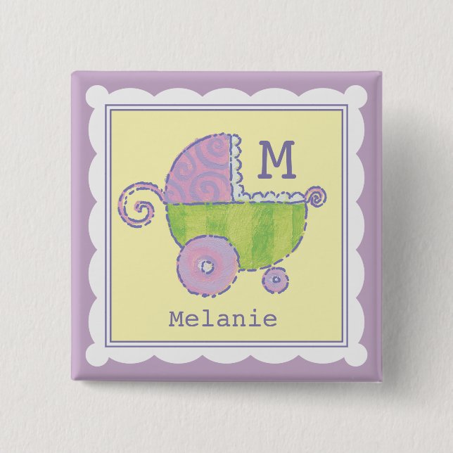 Sweet Dreams Baby Carriage Lavendel Mit Monogramm Button (Vorderseite)