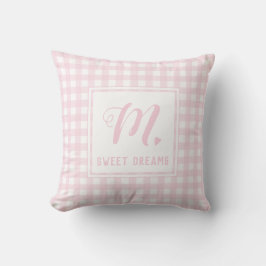 Sweet Dreams Baby Pink Medium Gingham Monogram Kissen