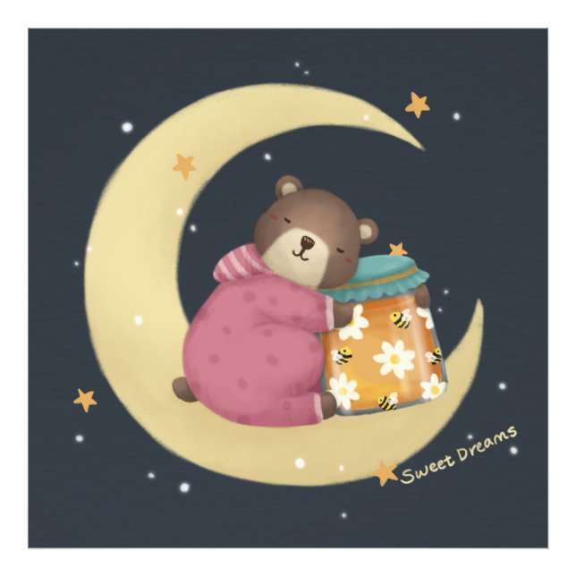 Sweet Dreams: Bären & Honey Illustration Fotodruck (Vorne)
