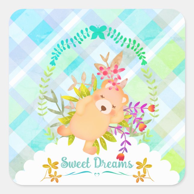 Sweet Dreams Bear Baby Quadratischer Aufkleber (Vorderseite)