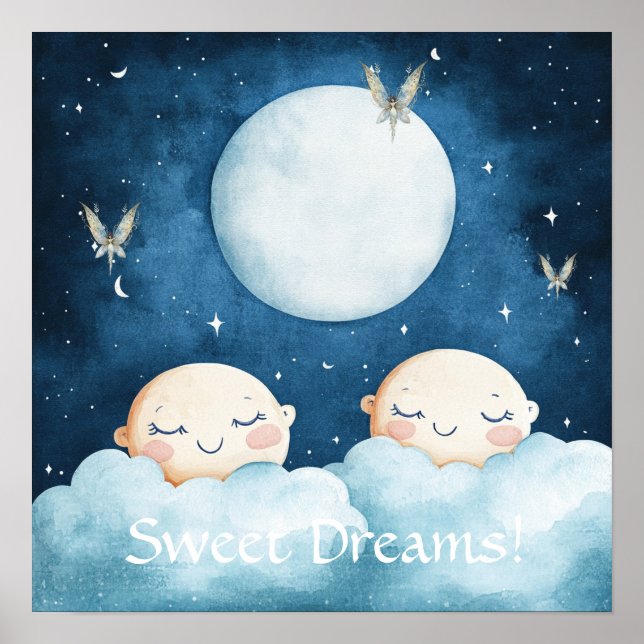 Sweet Dreams Blue Night Sky Nursery Poster (Devant)
