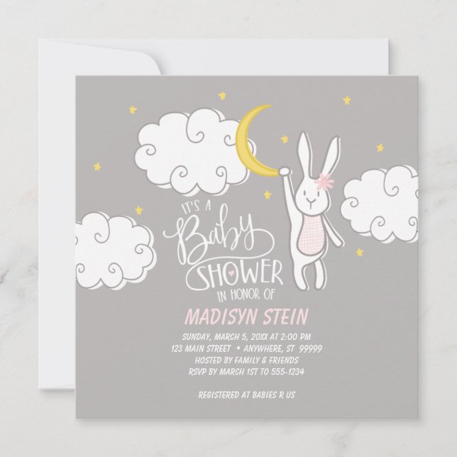 "Sweet Dreams" Bunny Baby Shower Einladung (Vorderseite)