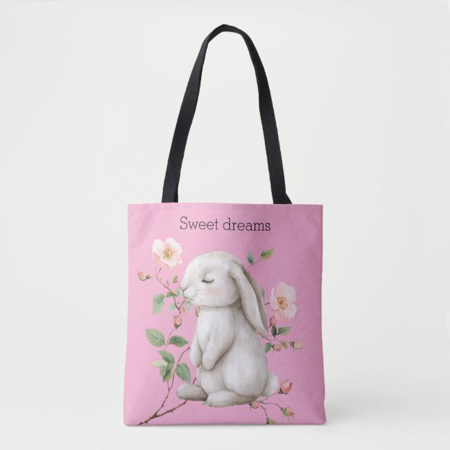 Sweet Dreams Bunny Rabbit Roses Pink Floral Tasche (Vorderseite)