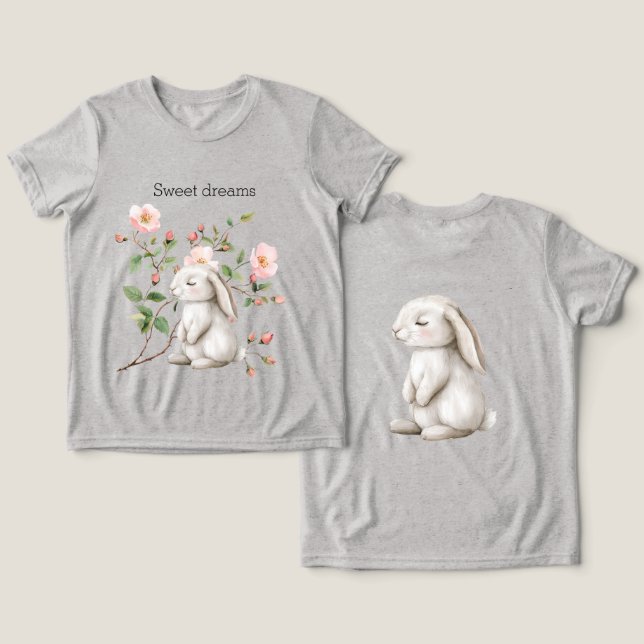 Sweet Dreams Bunny Rabbit Roses Pink Floral Tri-Blend Shirt (Design Vorderseite & Rückseite)