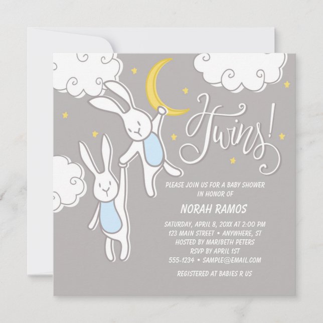"Sweet Dreams Bunny" Twins Baby Dusche Einladung (Vorderseite)