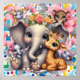 Sweet Dreams Floral Jungle Animals Nursery Poster