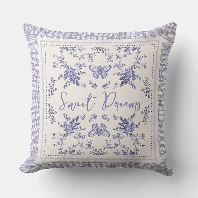 Sweet Dreams French Toile Throw Kissen 16" x 16" (Vorderseite)