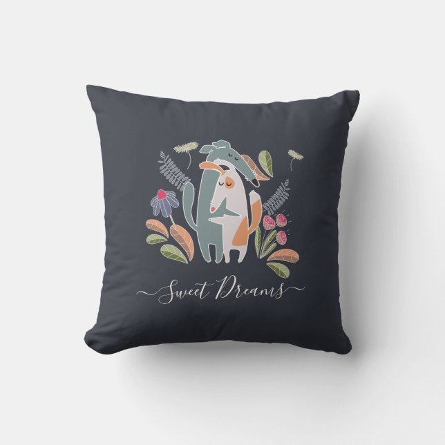 Sweet Dreams Hugging Hunde Blumenbeet Zimmer Kissen (Vorderseite)