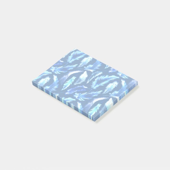 sweet dreams - light blue watercolor feathers : post-it klebezettel (angewinkelt)
