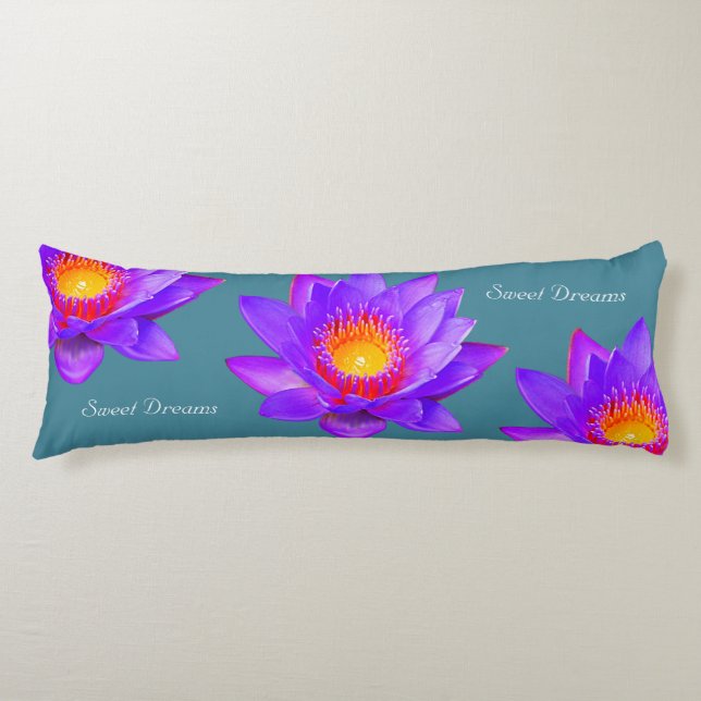 Sweet Dreams Lotus Blume über Bluish Aquamarin Seitenschläferkissen (Vorderseite)