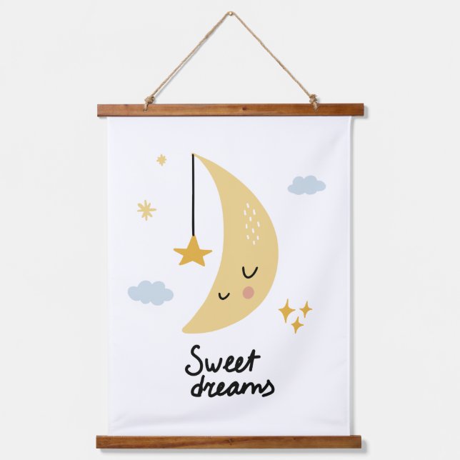 Sweet Dreams Moon & Stars Wandteppich Mit Holzrahmen (Vorderseite)