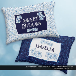 Sweet Dreams Name Navy Blue Floral Aesthetic Dekokissen