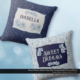 Sweet Dreams Name Navy Blue Floral Aesthetic Kissen