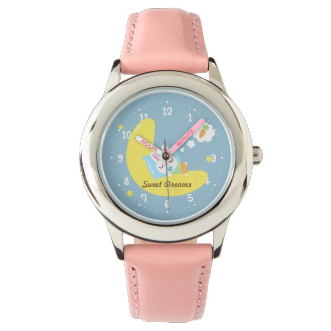 Sweet Dreams Niedlich Bunny on Moon Armbanduhr (Vorderseite)