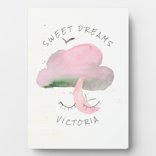 Sweet Dreams Pink Cloud & Moon Kinderzimmer Fotoplatte (Vorderseite)