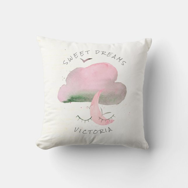 Sweet Dreams Pink Cloud & Moon Kinderzimmer Kissen (Vorderseite)