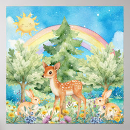 Sweet Dreams Rainbow Deer & Rabbits Nursery Poster