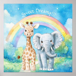 Sweet Dreams Rainbow Elephant & Giraffe Nursery Poster
