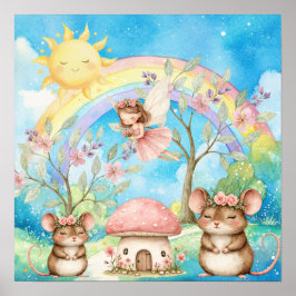 Sweet Dreams Rainbow Fairy & Mice Nursery Poster