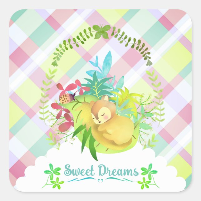 Sweet Dreams Squirrel Baby Quadratischer Aufkleber (Vorderseite)