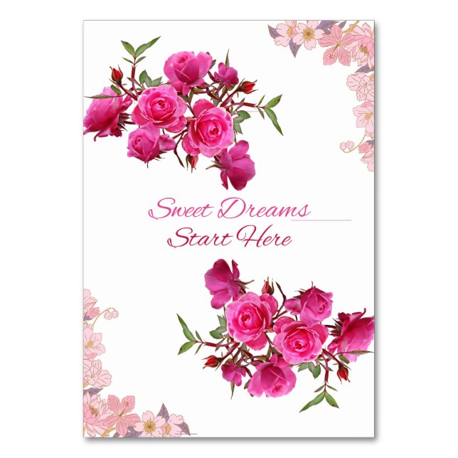 Sweet Dreams starten hier Rose Table Card Tischnummer (Vorderseite)