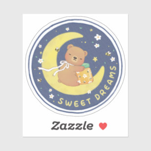 Sweet Dreams: Teddy Bear & Honey Illustration Aufkleber