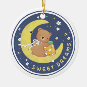 Sweet Dreams: Teddy Bear & Honey Illustration Keramik Ornament