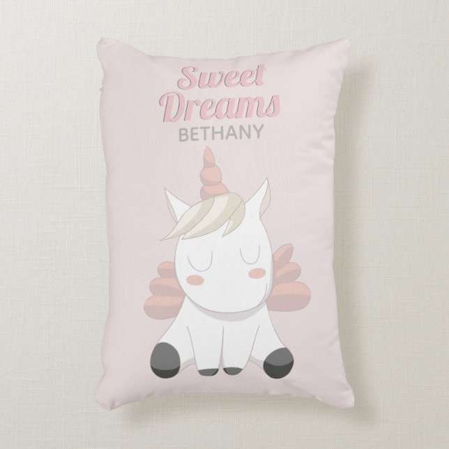 Sweet Dreams Unicorn Girly Pink Personalisiert Dekokissen (Vorderseite(Vertikal))