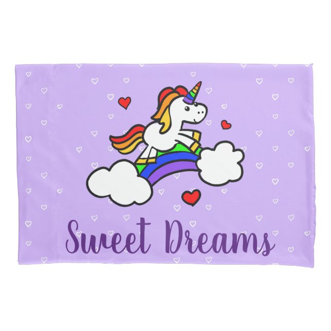 Sweet Dreams Unicorn Lilac Herzpillowcase Kissenbezug (Vorderseite)