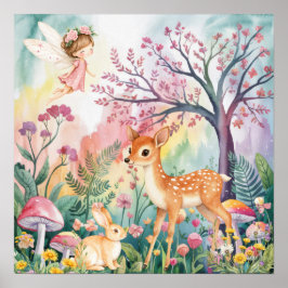 Sweet Dreams Woodland Deer & Rabbits Nursery Poster