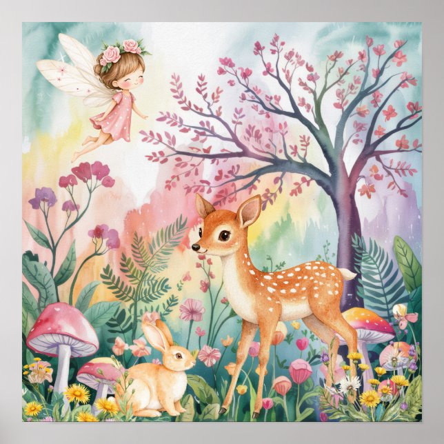 Sweet Dreams Woodland Deer & Rabbits Nursery  Poster (Vorne)