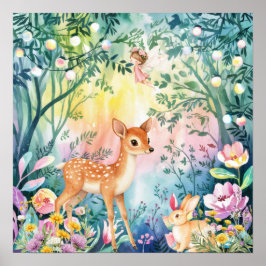 Sweet Dreams Woodland Deer & Rabbits Nursery Poster