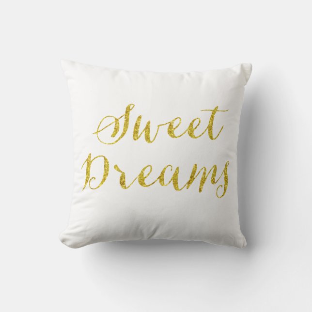 Sweet Dreams Zitat Gold Imitat Glitzer Metallisch Kissen (Vorderseite)