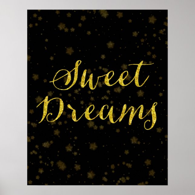Sweet Dreams Zitat Gold Imitate Foil Star Hintergr Poster (Vorne)