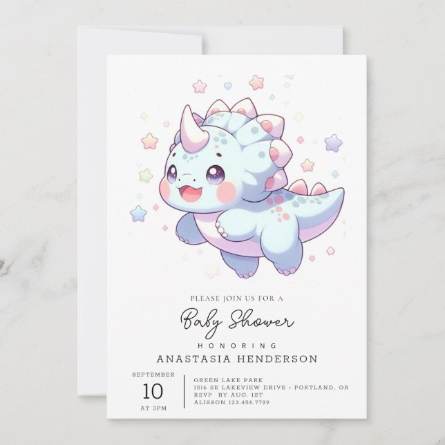 Sweet Dreamy Dinosaur Baby Dusche Einladung (Vorderseite)