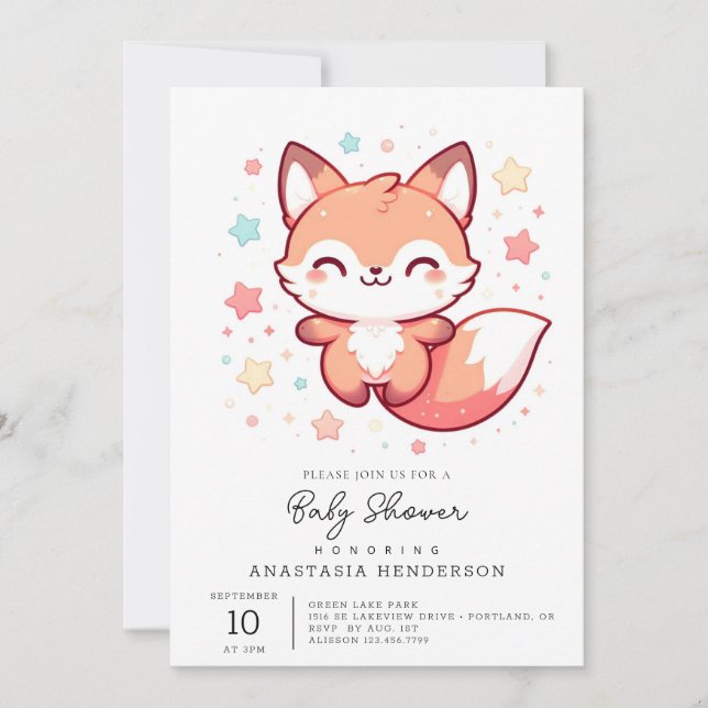 Sweet Dreamy Fox Baby Dusche Einladung (Vorderseite)