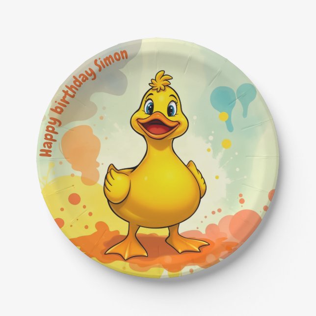 Sweet Duck Birthday Plate - Personalisierter Name Pappteller (Vorderseite)