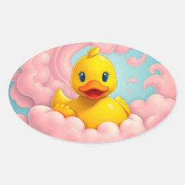 Sweet Duckling on Pink Clouds Birthday Ovaler Aufkleber