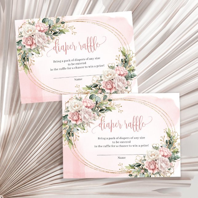 Sweet Dusty Pink Floral Eucalyptus Diaper Raffle Begleitkarte (Sweet Dusty Pink Floral Eucalyptus Diaper Raffle)