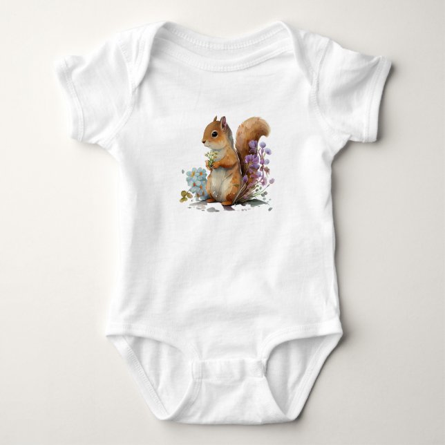 Sweet Eichhörnchen Holding Blume Baby Strampler (Vorderseite)