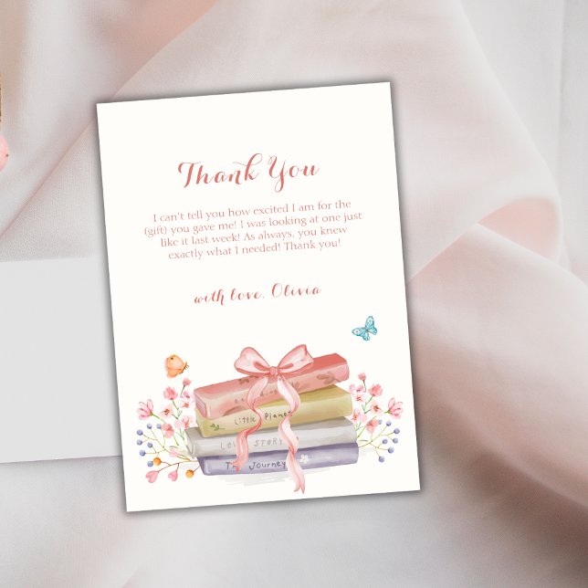 Sweet Elegant Floral Bow Book Baby Shower Dankeskarte (Sweet Elegant Floral Bow Book Baby Shower Thank You Card)