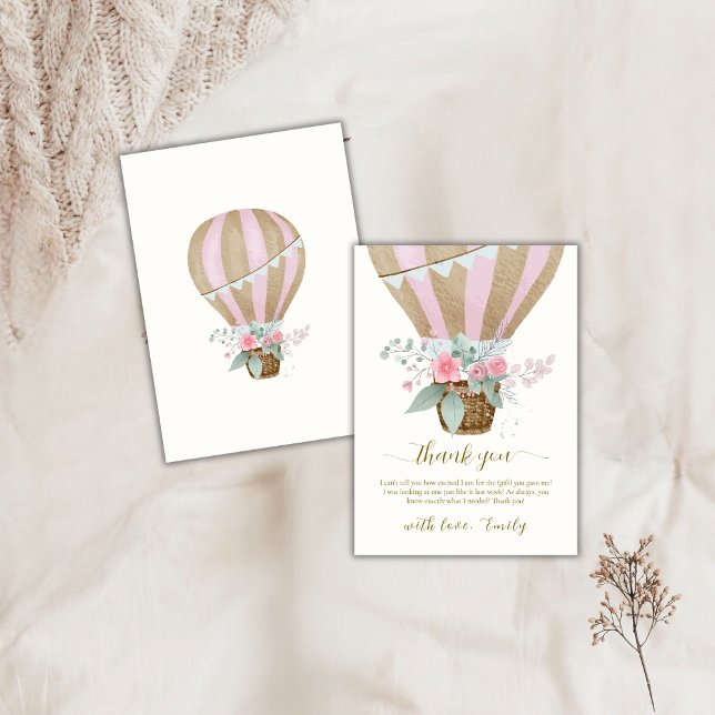 Sweet Elegant Floral Hot Air Ballon Babydusche Dankeskarte (Sweet Elegant Floral Hot Air Balloon Baby Shower Thank You Card)