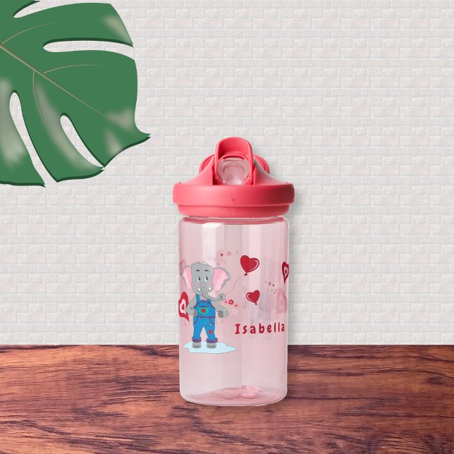 Sweet Elephant and Hearts Kid Water Flasche (Cute cartoon loving elephant kid water bottle .)