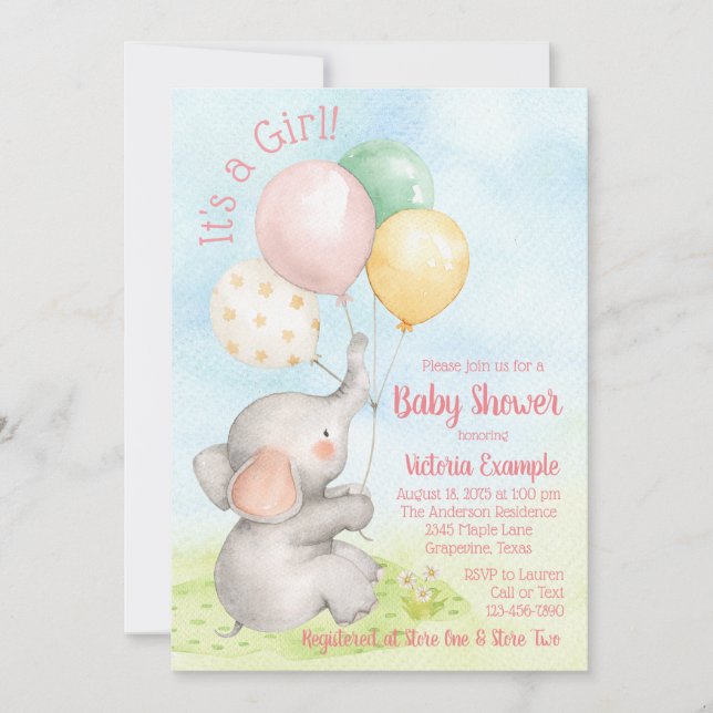 Sweet Elephant Baby Girl Shower Einladungen (Vorderseite)