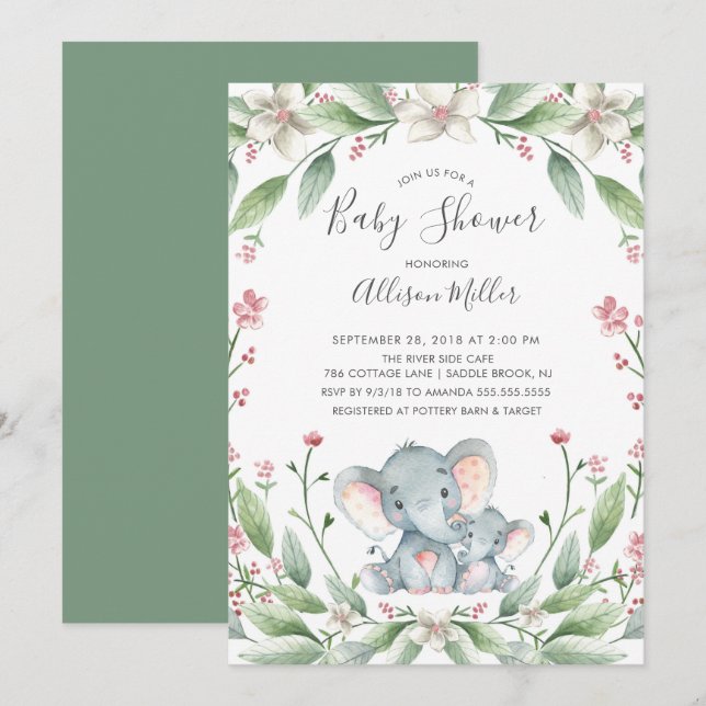 Sweet Elephant Baby Shower Einladung (Vorne/Hinten)