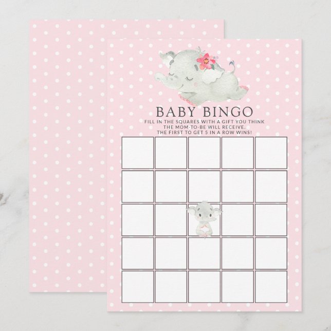 Sweet Elephant BINGO Baby Showspiel Einladung (Vorne/Hinten)